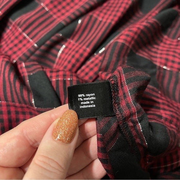 Lane Bryant Red Metallic Plaid Wrap Blouse Size 22 Nwt - Picture 12 of 13